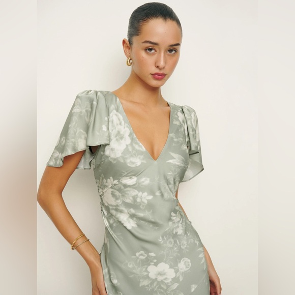 Reformation Sage Green Floral Midi Dress - Picture 5 of 16